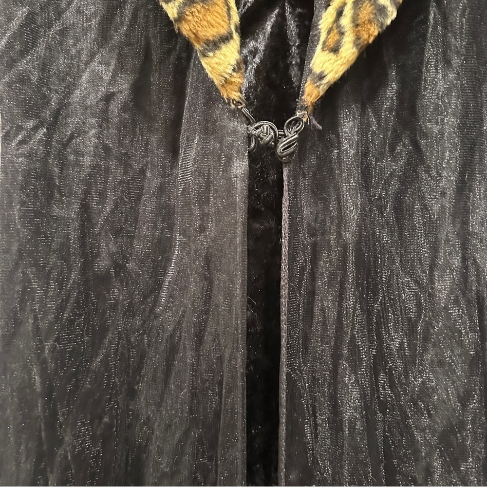 Black Sheer Robe with Leopard Trim and mini dress - Picture 3 of 9